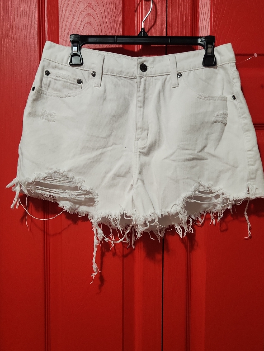Sz 28 pistola White Distressed Frayed Hem Denim Shorts